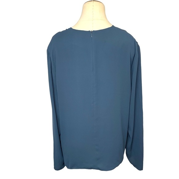 BABATON Aritzia Tadema Blouse Blue Tunic Pullover Long Sleeve Slits Tie Front - Picture 4 of 15